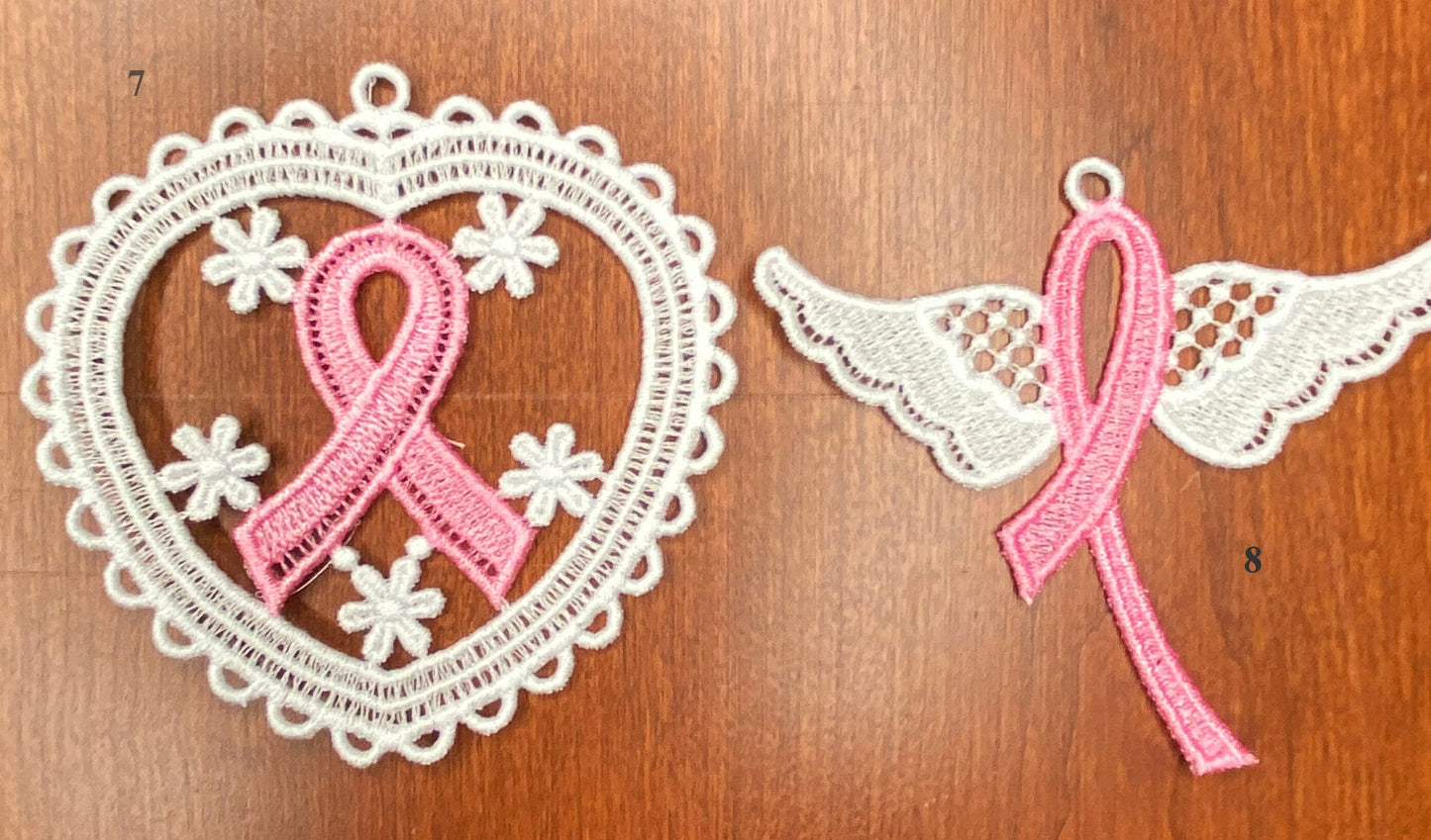 ANY COLOR Lace Ornaments, Breast Cancer Ornaments, Free Standing Lace Ornaments