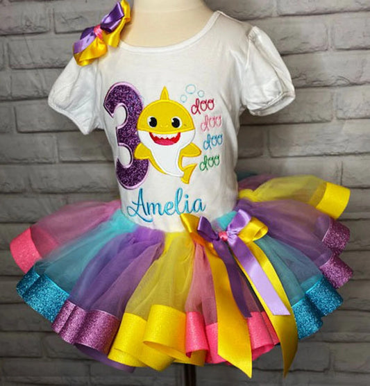 Tutu Shirt Hairbow, 2nd Birthday Tutu Set, Rainbow colored Tutu, ANY Age ANY Size Tutu Shirt and Hairbow