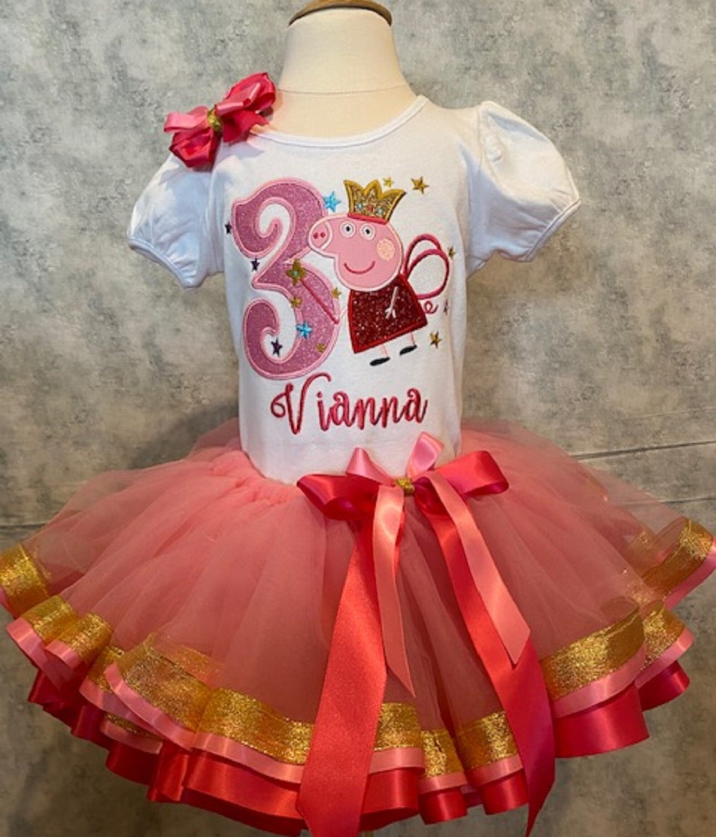 ANY Age, ANY Size, Pink Birthday Tutu Set, Pink Girls Puffed Sleeve Shirt, 3rd Birthday Embroidered Shirt