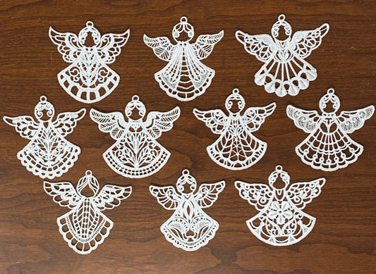 Lace Angel Collection#1 - Set of 10, Embroidered Angel Ornaments, Angel Tree Ornaments, Angel Gifts