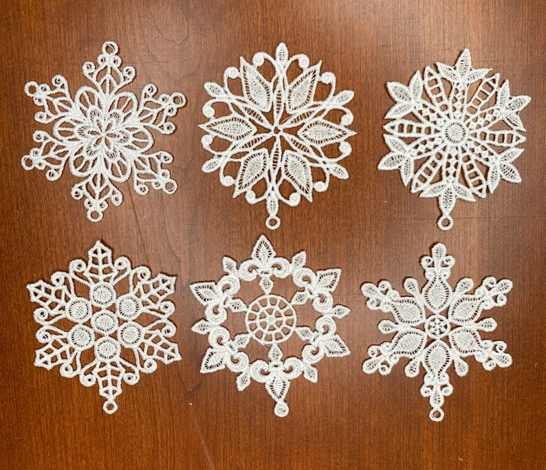 FSL Lace Ornaments - Set of 6, Collection #2 Christmas Ornaments, Embroidered Lace Ornaments, Tree Ornaments, Gift Ornaments