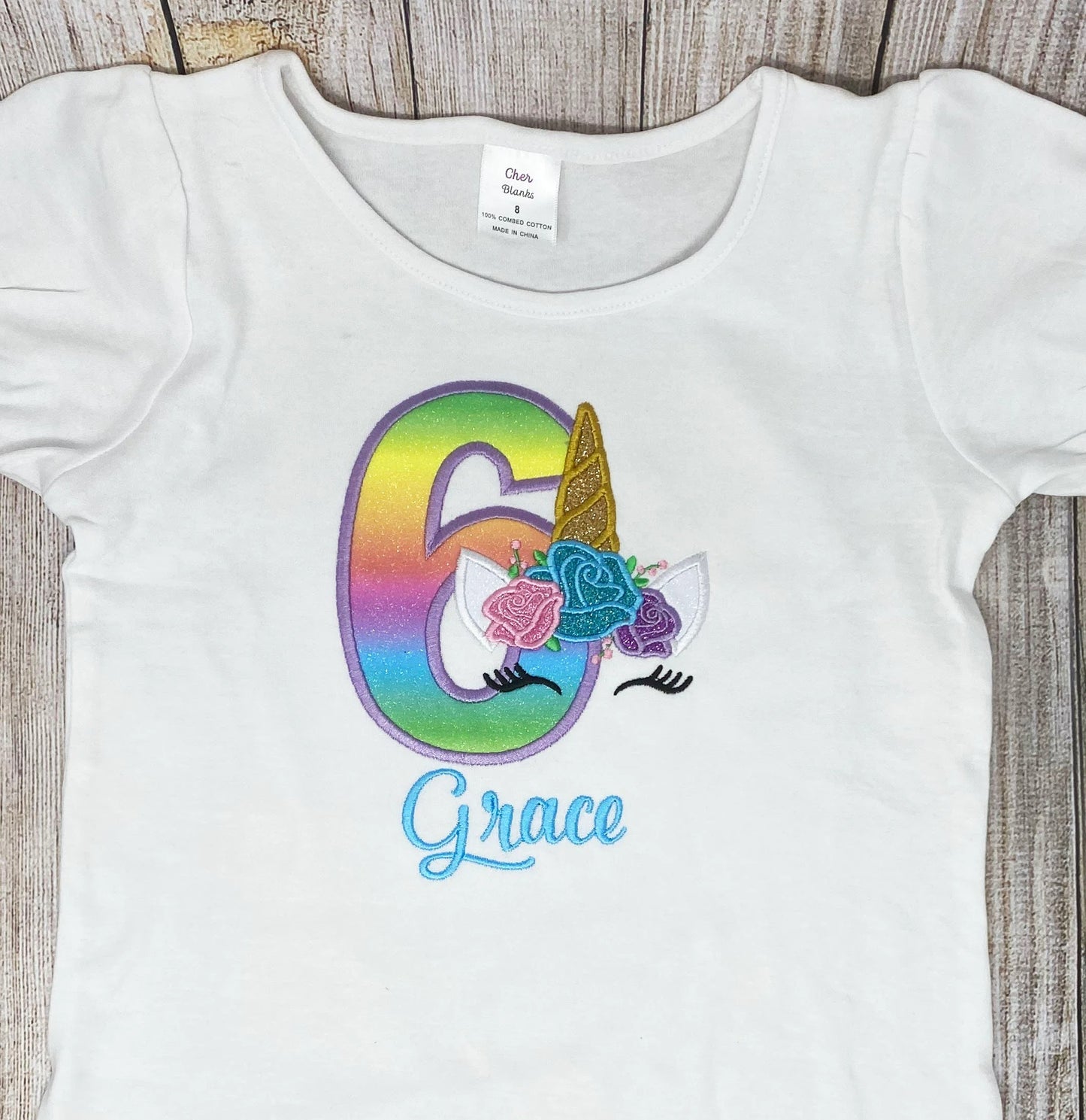 Unicorn 8th Birthday Shirt, Rainbow Unicorn Birthday Shirt, Floral Unicorn Birthday Shirt, Any Age Unicorn Embroidered Shirt