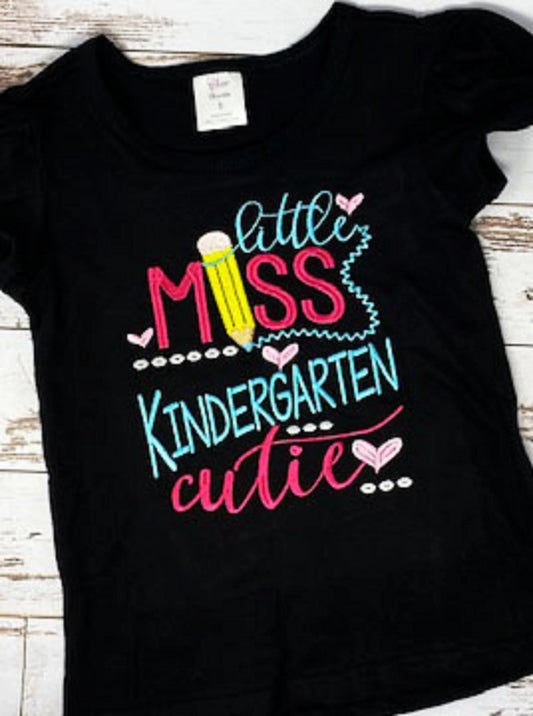 ANY GRADE, Little Miss Kindergarten Cutie Shirt, Embroidered Back to School Shirt, Kindergarten School Puffed Sleeve Shirt