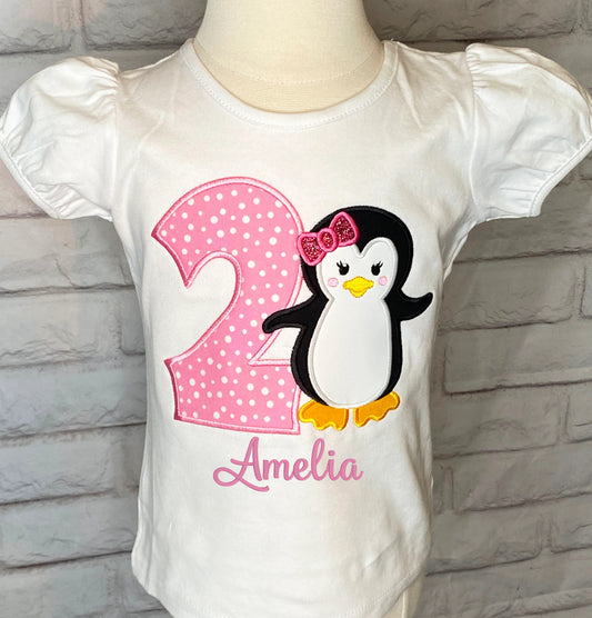 ANY Age ANY Size Penguin Birthday Shirt and Hairbow, 2nd Birthday Shirt, Smash Cake Birthday Shirt