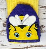 Bumblebee Hooded Towel, Cute Bee Beach Bath Towel, Kid's Bumblebee Hooded Towel, purple towel, yellow towel