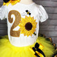 Sunflower and Bees,  Sunflower Tutu Set, 2nd Birthday Shirt, Fall Birthday, Sunflower Birthday Shirt, Sunflower Bee Skirt