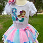 Mermaid Shirt and Tutu, 8th Birthday Purple and Aqua Mermaid Shirt , Purple Pink Turquoise Mermaid ribbon skirt, Any Age Birthday Number