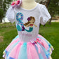 Mermaid Shirt and Tutu, 8th Birthday Purple and Aqua Mermaid Shirt , Purple Pink Turquoise Mermaid ribbon skirt, Any Age Birthday Number