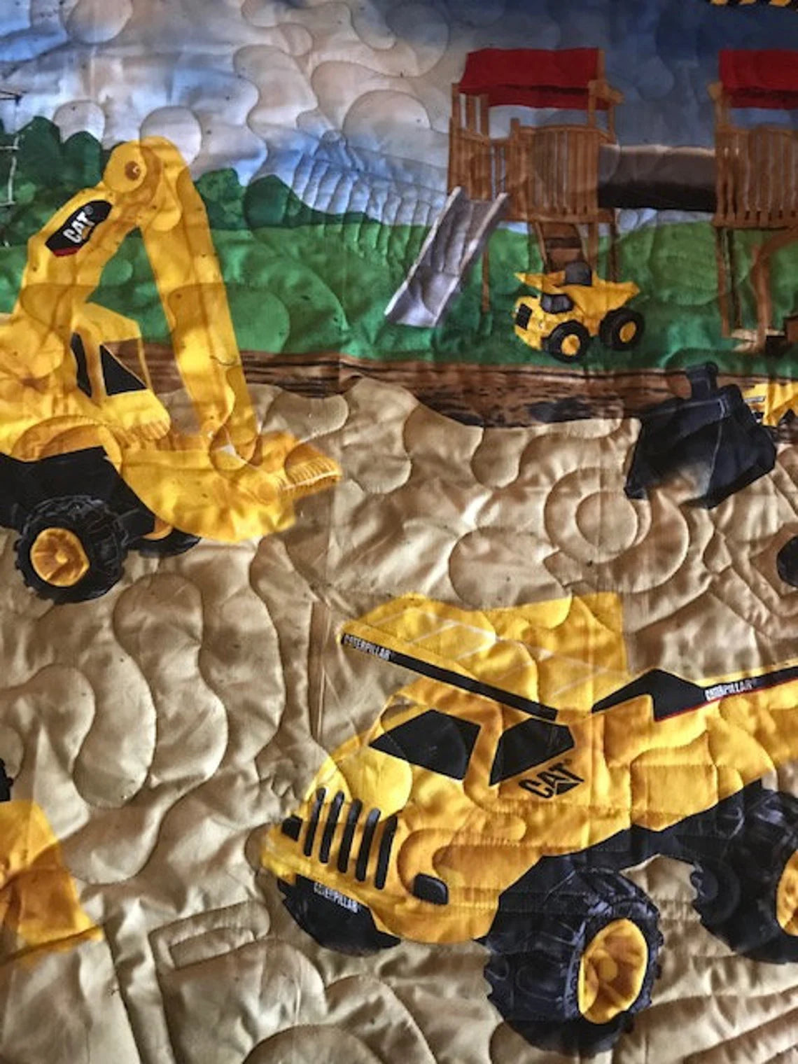 Caterpillar Quilt 51" x 61", Kid's Construction Quilt, Toddler Bed Quilt, Construction Crib Quilt