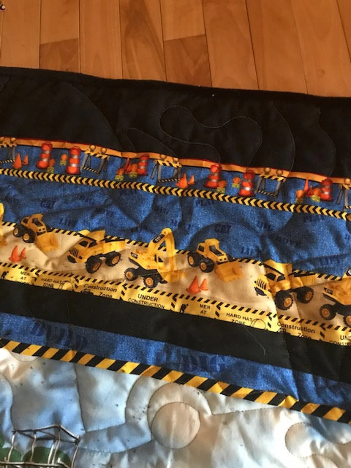 Caterpillar Quilt 51" x 61", Kid's Construction Quilt, Toddler Bed Quilt, Construction Crib Quilt