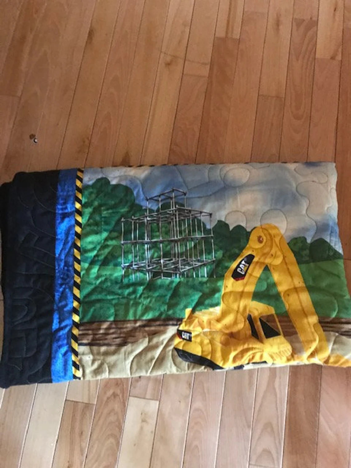 Caterpillar Quilt 51" x 61", Kid's Construction Quilt, Toddler Bed Quilt, Construction Crib Quilt