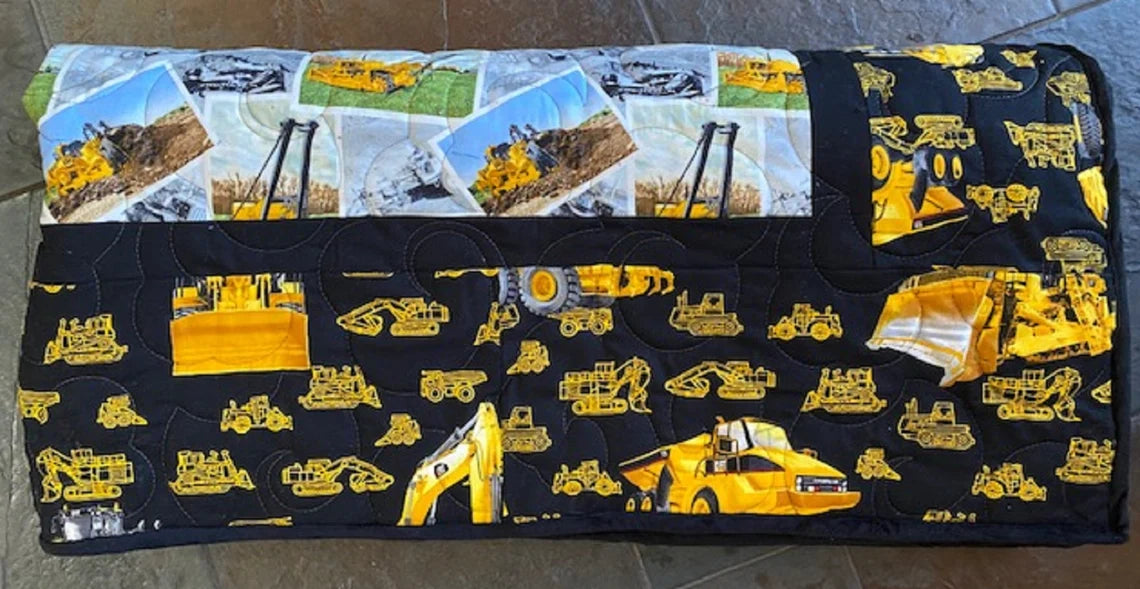 CAT Equipment Machinery Construction Twin-sized Lap Quilt, Heavy Caterpillar Equipment Quilt, 59" x 82"