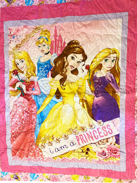 Princess Lap Quilt 48" x 56", Princess Toddler Bed Quilt, Girls Quilt, Birthday Christmas Quilt