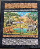 African Animals 52" x 59", Soft Minky Backing, Animals Lap Quilt, Zoo Animals