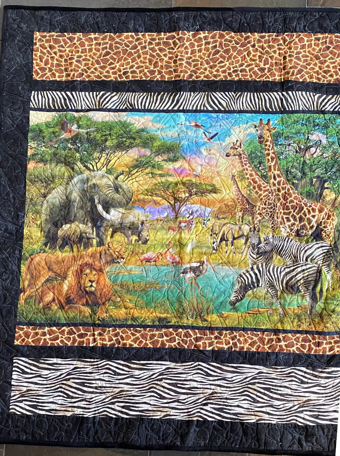 African Animals 52" x 59", Soft Minky Backing, Animals Lap Quilt, Zoo Animals