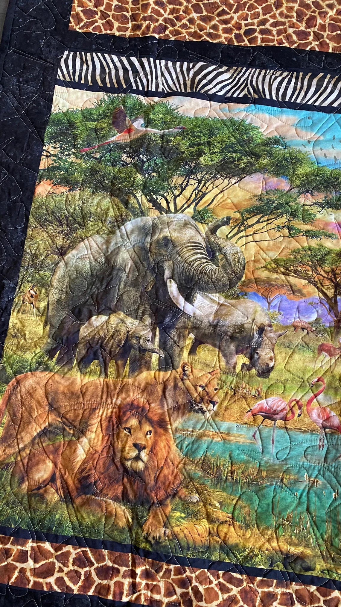 African Animals 52" x 59", Soft Minky Backing, Animals Lap Quilt, Zoo Animals