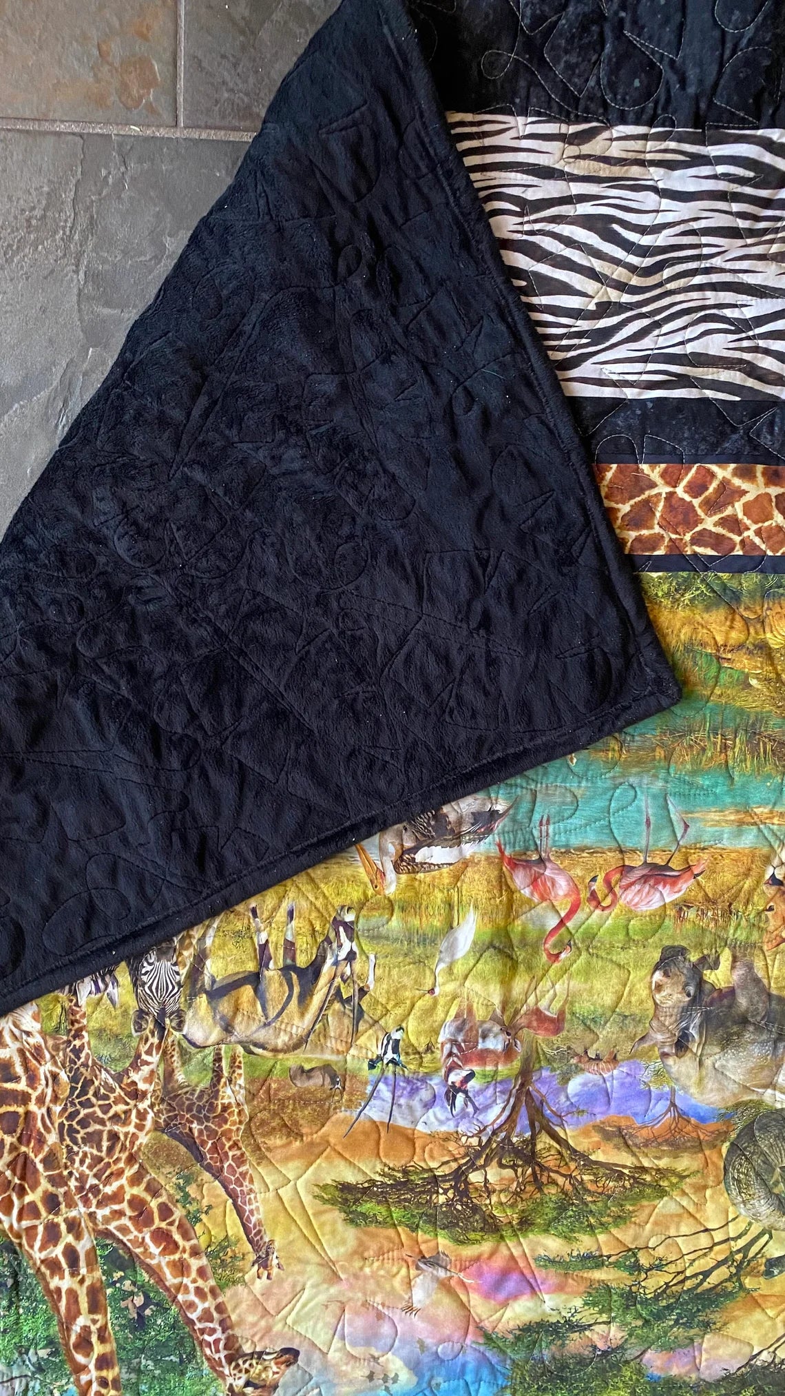 African Animals 52" x 59", Soft Minky Backing, Animals Lap Quilt, Zoo Animals