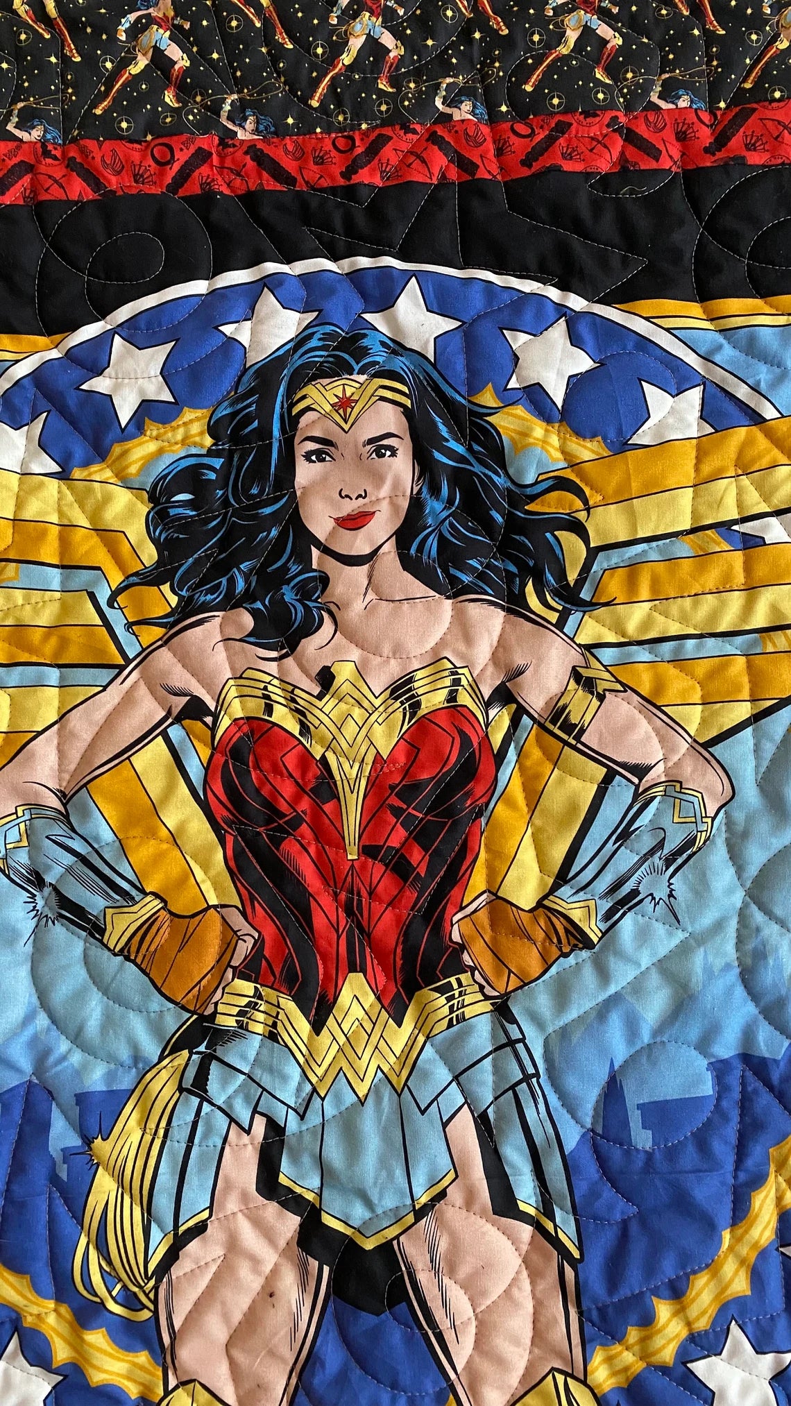 Lap Quilt 50" x 60", Soft Minky Backing, Superhero Cuddle Blanket, Soft Black Minky Backing