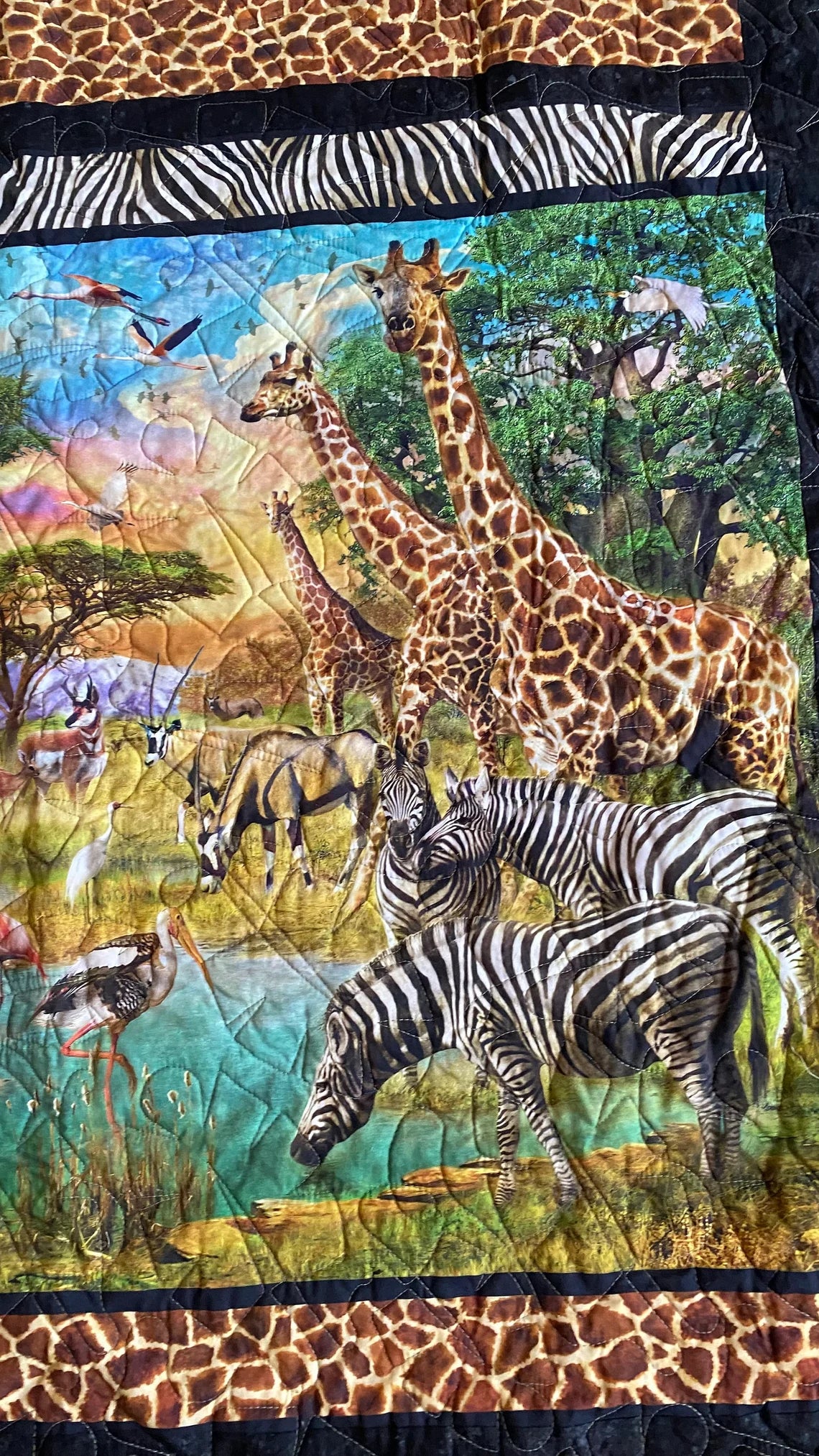 African Animals 52" x 59", Soft Minky Backing, Animals Lap Quilt, Zoo Animals