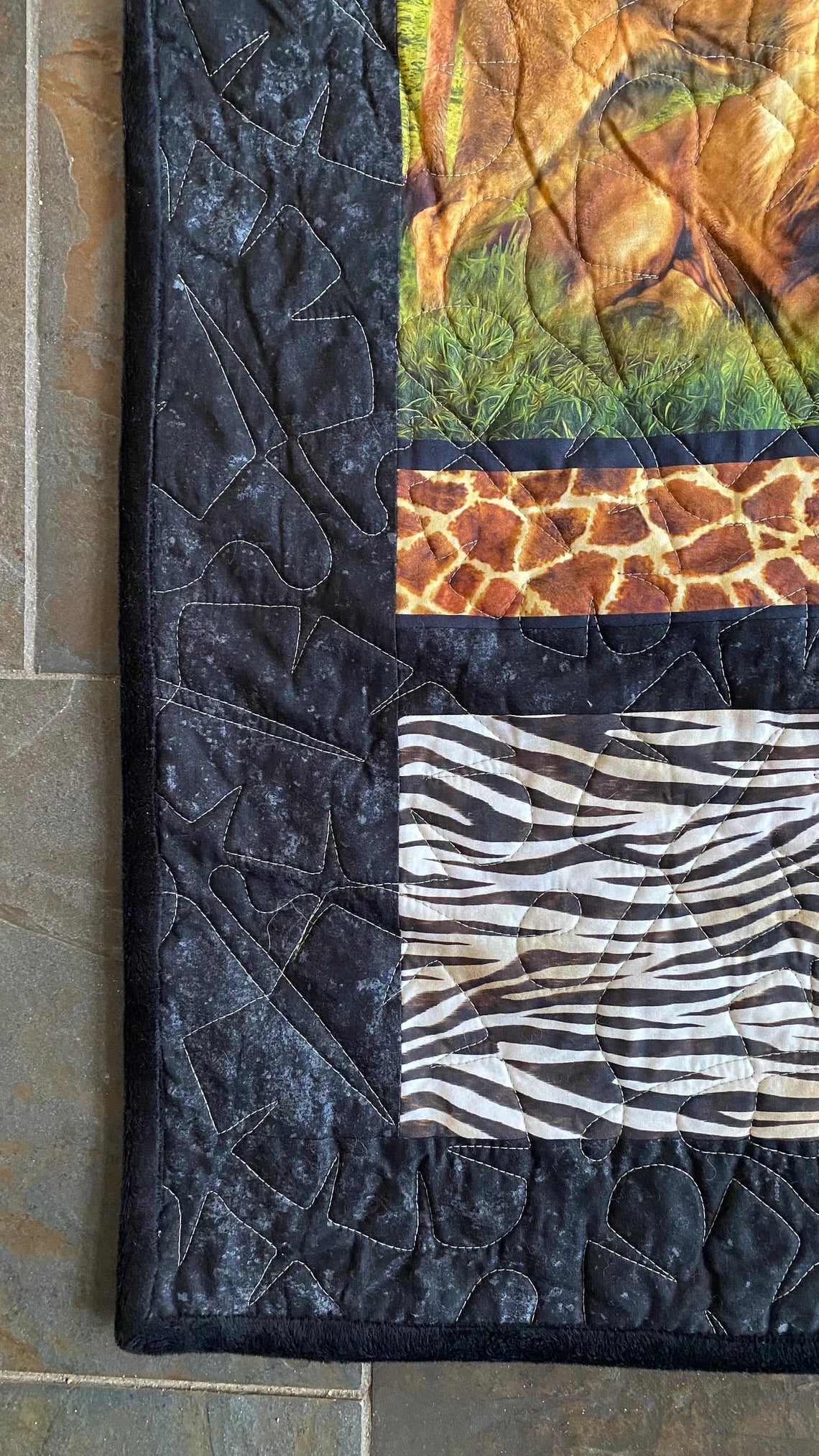 African Animals 52" x 59", Soft Minky Backing, Animals Lap Quilt, Zoo Animals