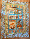 Forest Animals 42" x 56", Crib Quilt, Toddler Quilt, Hedgehog Squirrel Fox Owl