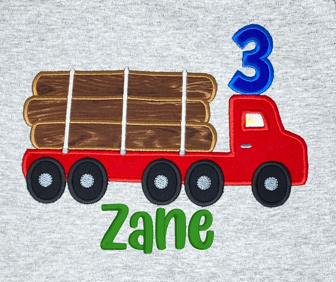 ANY Age ANY Size Logging Truck Birthday Shirt, 3rd Smash Cake Birthday Shirt, Boys Truck Shirt