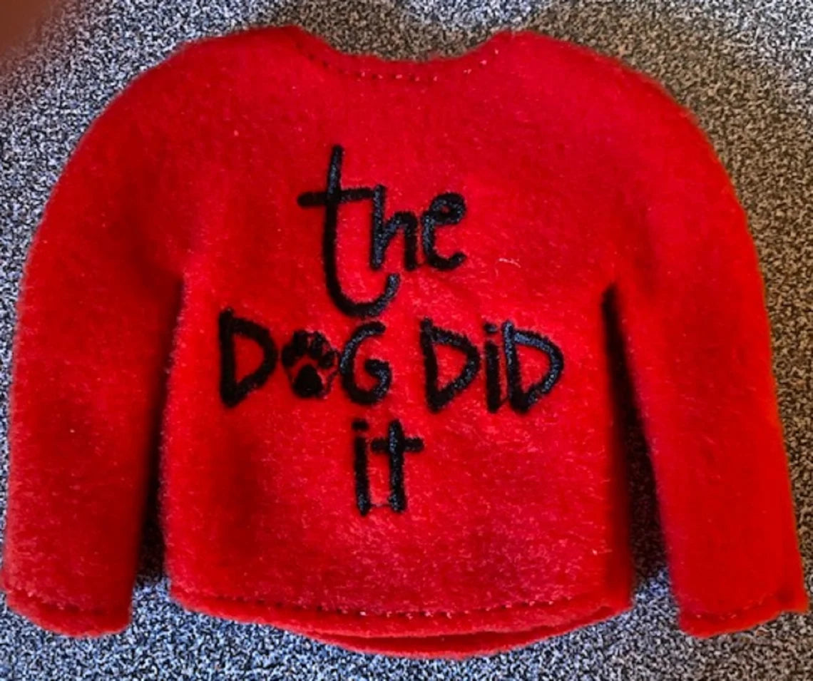 Dog Did It Elf Sweater, Doll Clothing, Christmas Elf, Elf Props