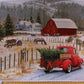 Red Truck Christmas Tree Fabric Panel 44" x 36", Country Christmas Memories, horse, antique tractors, red barn