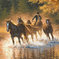 Horses Fabric Panel 43"x36", Rider with Horses fabric