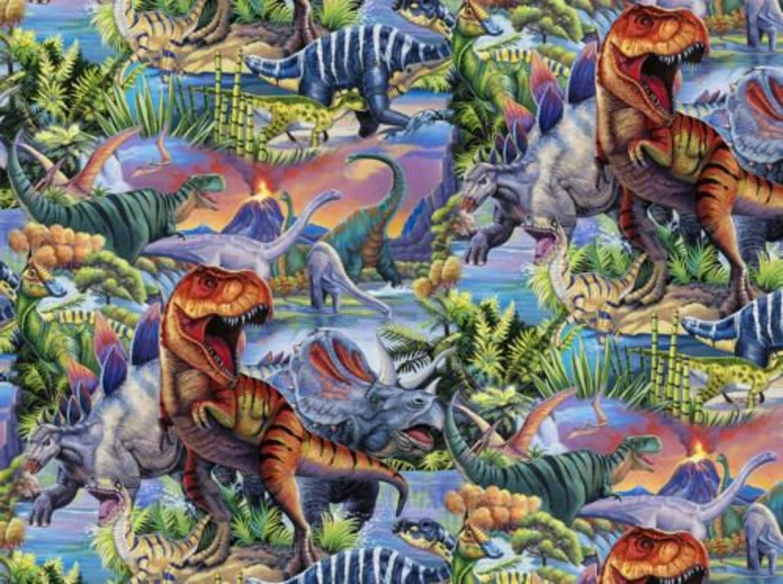 Dino World Dinosaur Allover Scene, Digitally Printed, Matching Panel available, Sold by the Yard, David Textiles