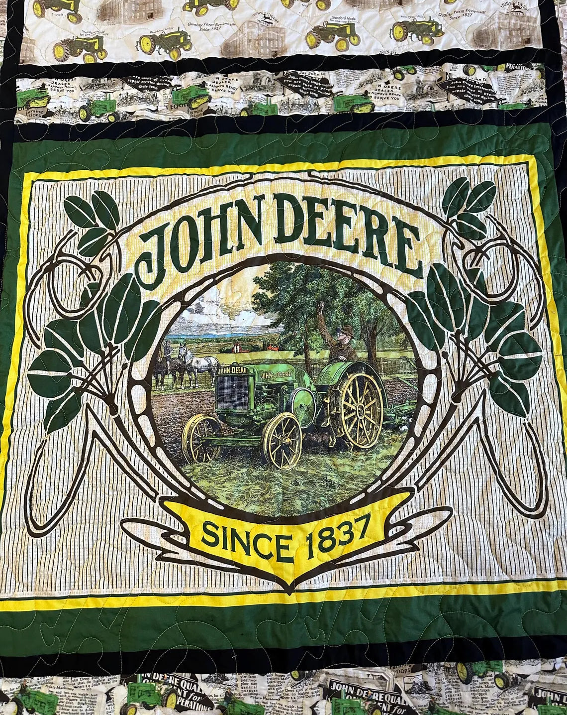 John Deere Quilt 58" x 82", Vintage Tractors Bed Lap Twin Queen Couch Blanket Quilt