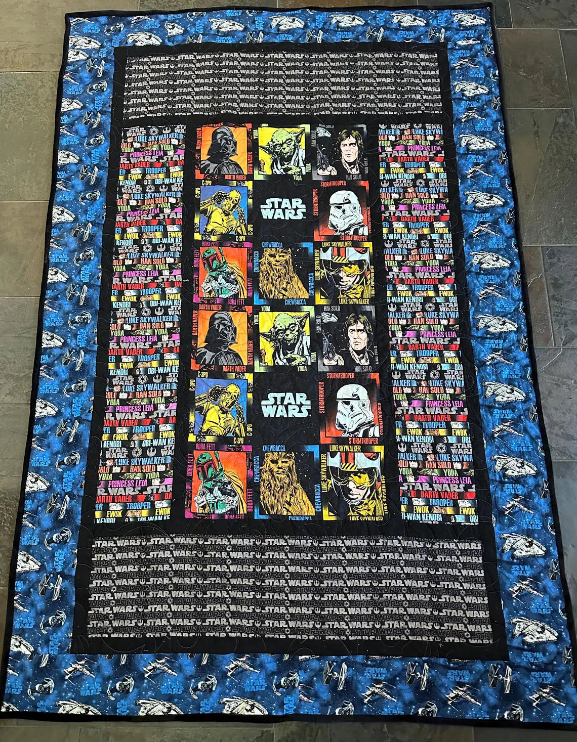 Star Wars Quilt 58" x 85", "Old Guys" Star Wars Bed Lap Twin Queen Couch Blanket Quilt