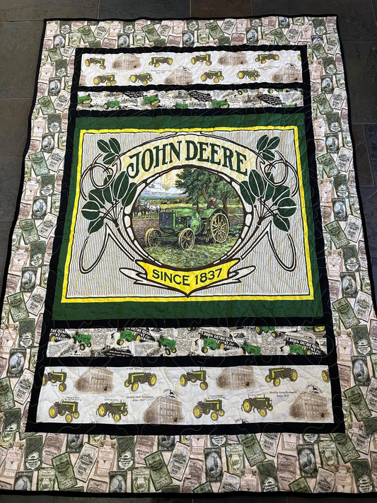 John Deere Quilt 58" x 82", Vintage Tractors Bed Lap Twin Queen Couch Blanket Quilt