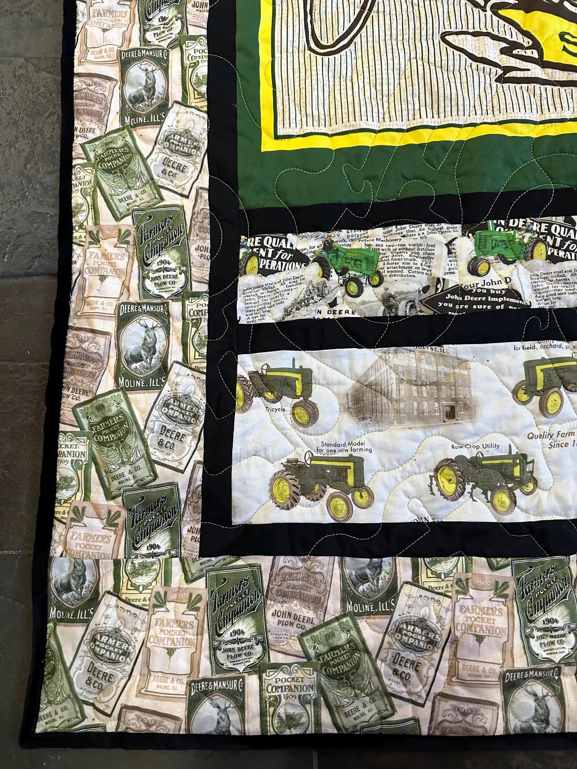 John Deere Quilt 58" x 82", Vintage Tractors Bed Lap Twin Queen Couch Blanket Quilt