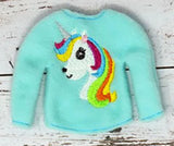 Unicorn Sweater, Aqua Turquoise sweater, Unicorn Doll Sweater, Unicorn Clothing, Christmas Clothing