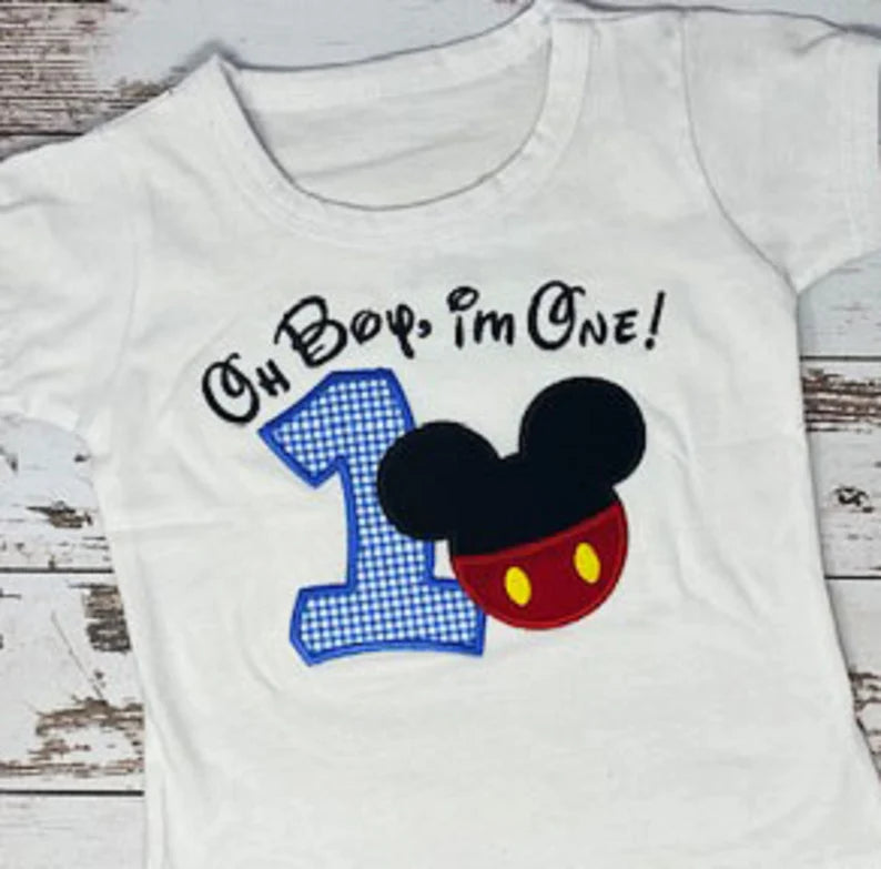 ANY AGE, Boy Mouse 1st Birthday Shirt, Oh Boy I'm One Birthday shirt