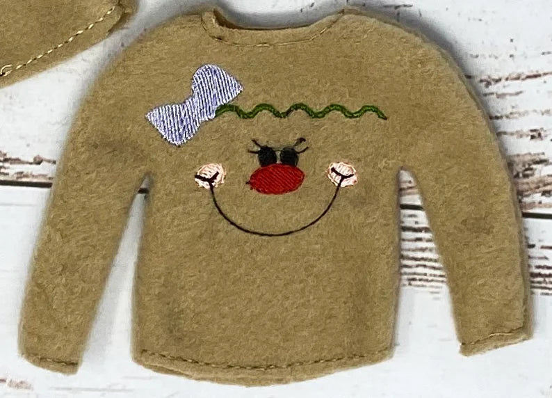 Gingerbread Girl or Boy Elf Sweater, Gingerbread Doll Costume, Christmas Elf, Elf Doll Clothing, Elf Props