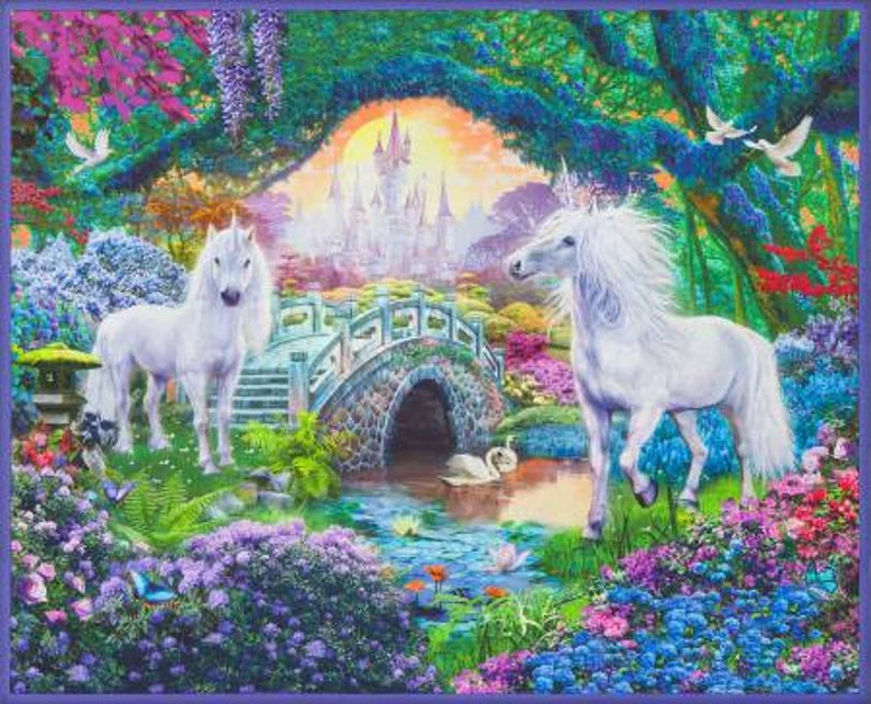 Sweet Fantastic Unicorn Scenic Panel by Robert Kaufman 36"x44", Digitally Printed, Realistic Unicorn fabric, Picture This