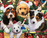 Puppy Surprise Fabric Panel 36" x 44", Christmas Puppies, Christmas Fabric Panel