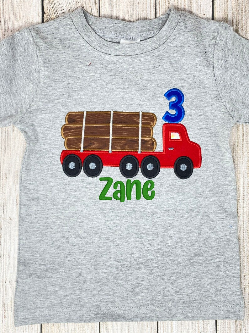 ANY Age ANY Size Logging Truck Birthday Shirt, 3rd Smash Cake Birthday Shirt, Boys Truck Shirt