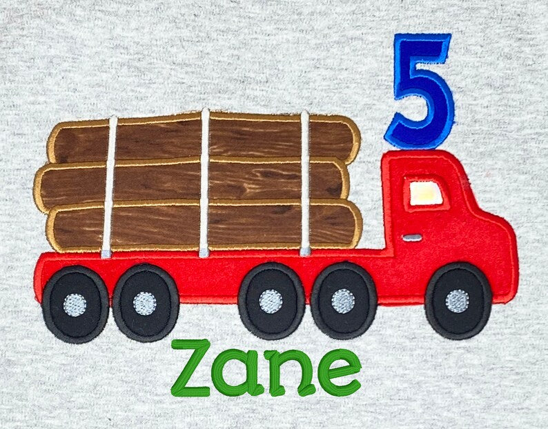 ANY Age ANY Size 5th Birthday Logging Truck Shirt, Boys Birthday Shirt, Truck Shirt