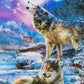 Wolf Fabric Panel, 24"x44", Wolves Howling Under Full Moon, Aurora Borealis Wolves, Wolf Quilt, Wolf Wall Hanging, Cotton Fabric, Fabric