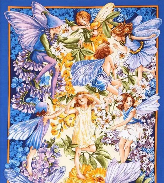 Dawn Till Dusk Flower Fairies Cotton Quilt Fabric Panel by Michael Miller 23" x 43"