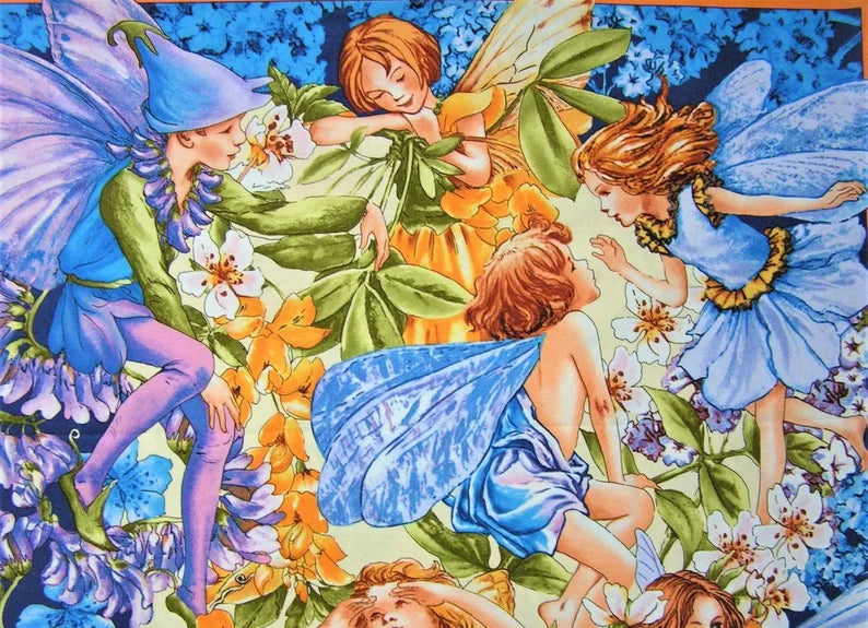 Dawn Till Dusk Flower Fairies Cotton Quilt Fabric Panel by Michael Miller 23" x 43"