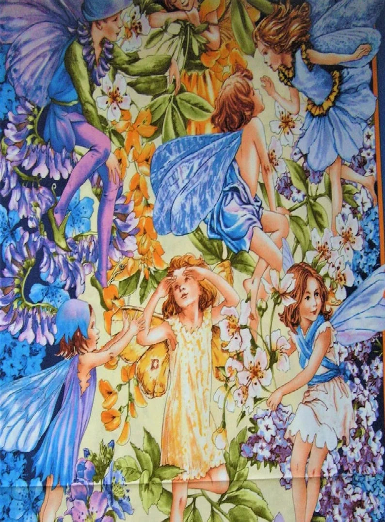 Dawn Till Dusk Flower Fairies Cotton Quilt Fabric Panel by Michael Miller 23" x 43"