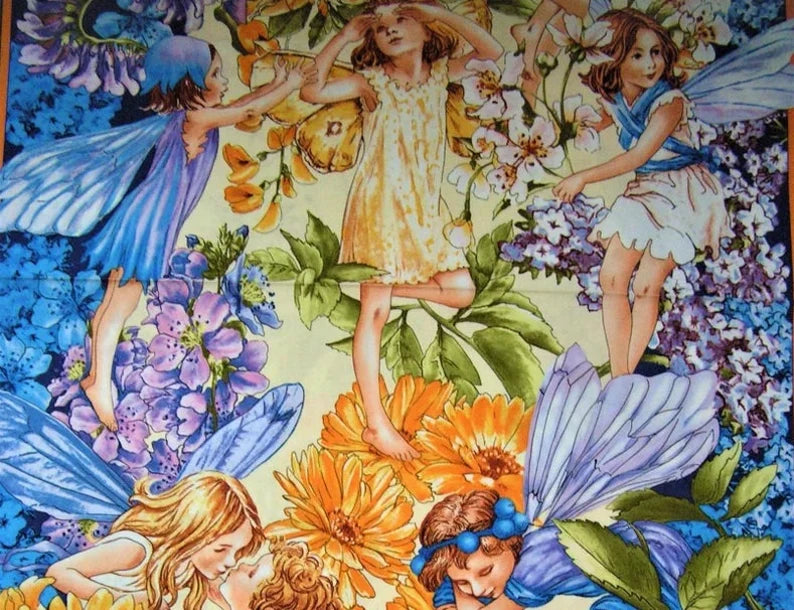 Dawn Till Dusk Flower Fairies Cotton Quilt Fabric Panel by Michael Miller 23" x 43"