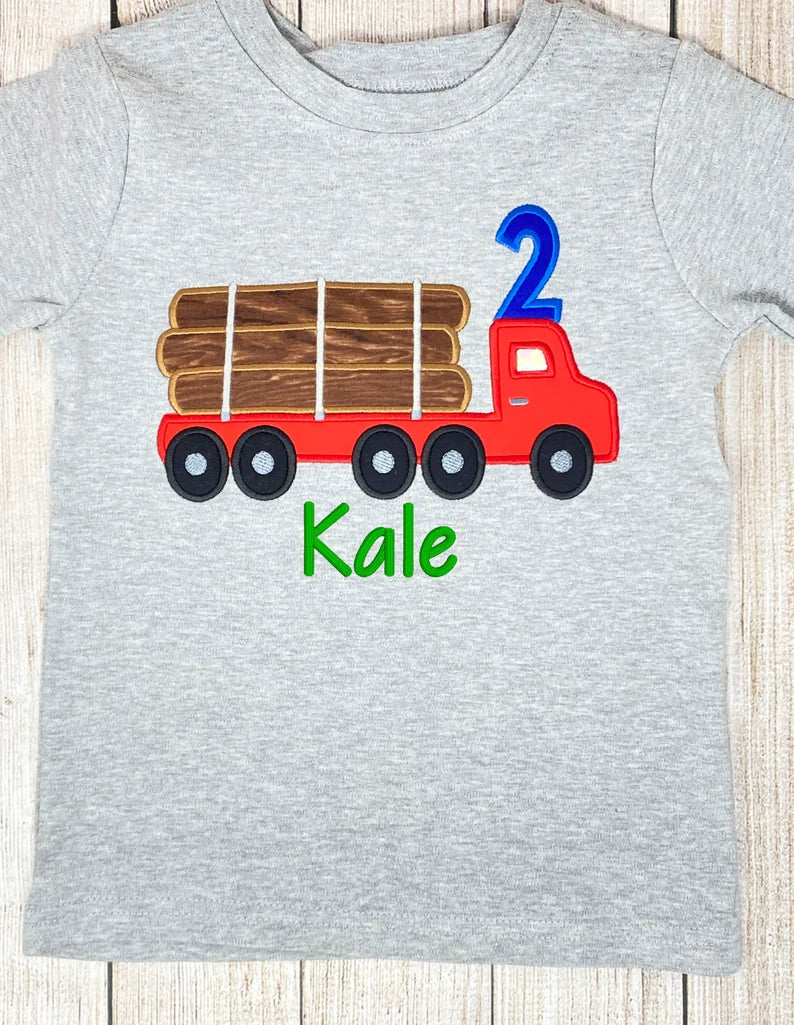 ANY Age ANY Size Logging Truck Birthday Shirt, 2nd Birthday Logging Truck, Smash Cake Birthday Party