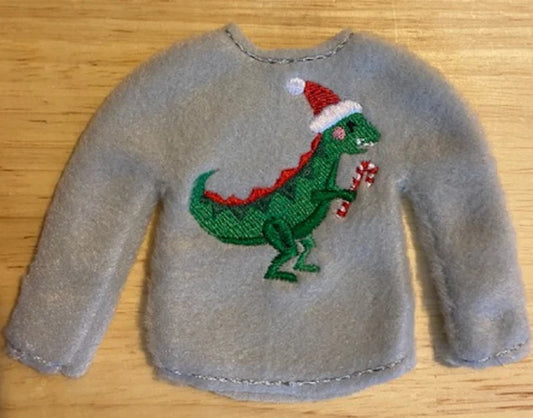 Dinosaur Elf Doll Sweater, Dinosaur Holding Candycane, Elf Clothing, Christmas Elf, Elf Props