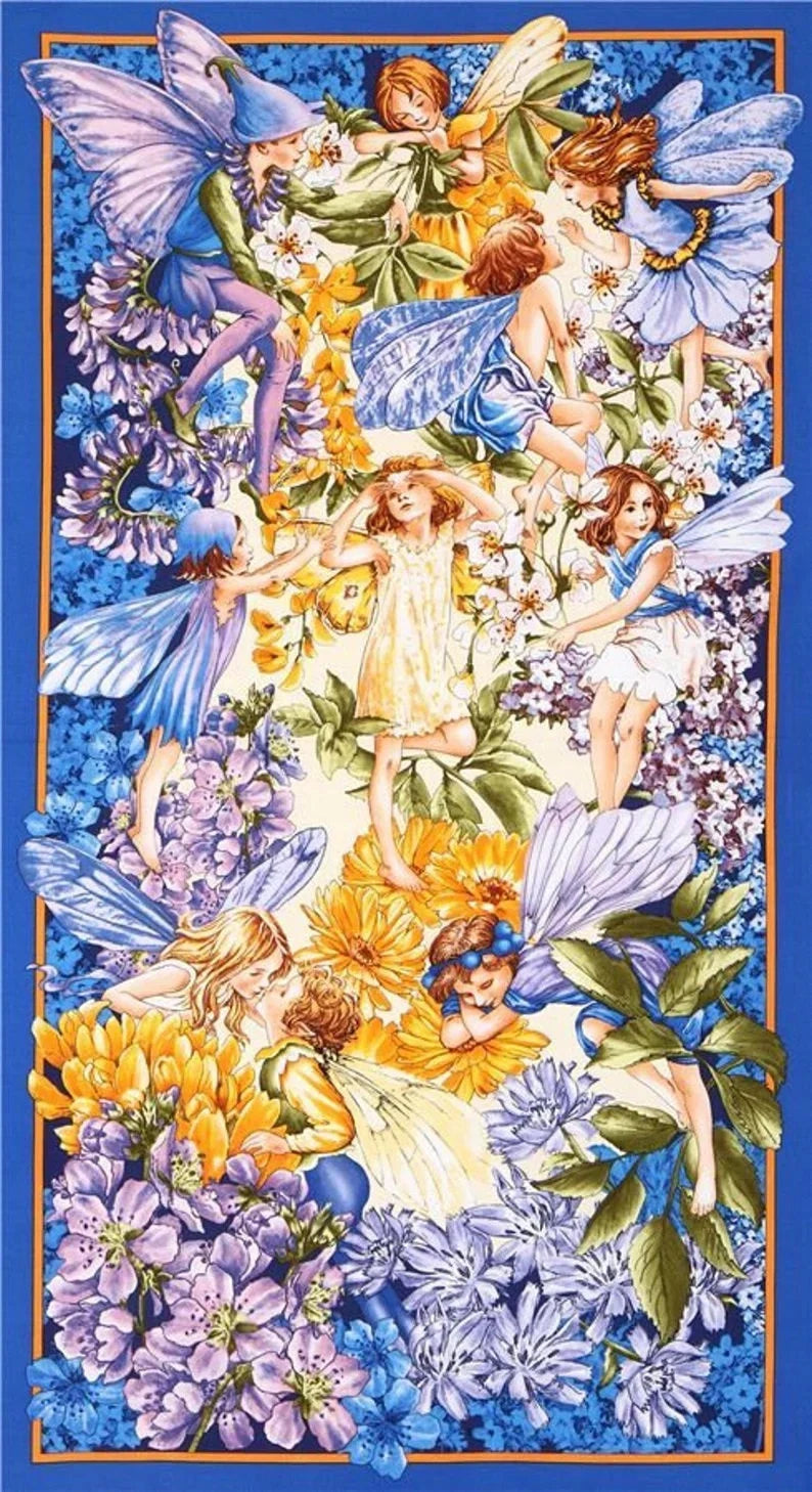 Dawn Till Dusk Flower Fairies Cotton Quilt Fabric Panel by Michael Miller 23" x 43"