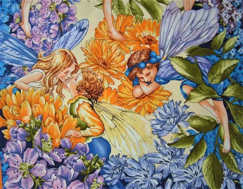 Dawn Till Dusk Flower Fairies Cotton Quilt Fabric Panel by Michael Miller 23" x 43"